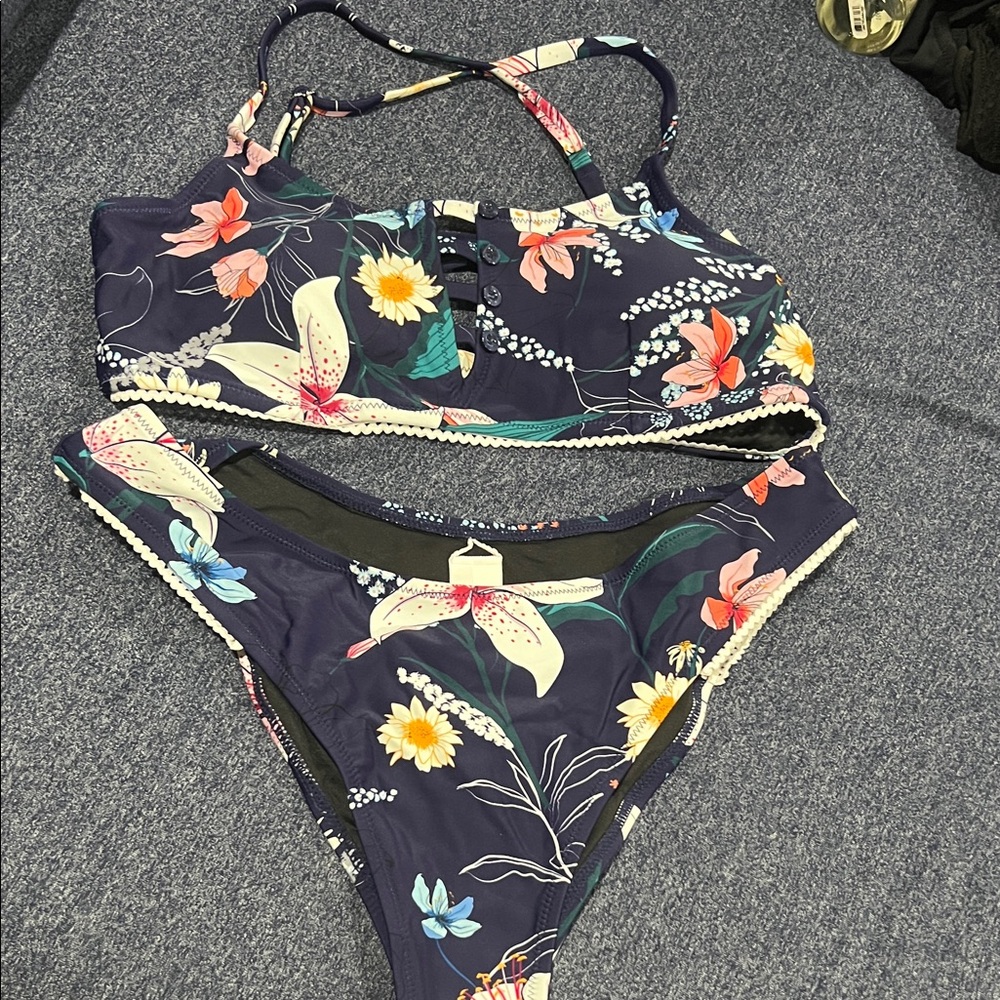 Cupshe Floral Bikini Set - Navy and Multicolor